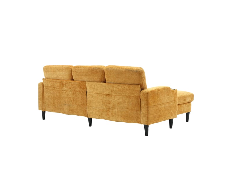  Canapé droit en velours jaune, 4 places, 196,5 cm, porte-gobelet intégré W2845S00121 - Conforama W