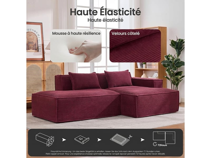 Canapé 2 places compact tissu rouge 235 cm - assise ressorts et éponge haute densité - Conforama R
