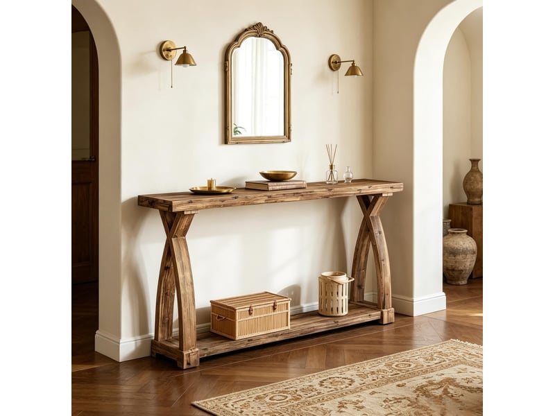 Console tcqpz 160 x 30 x 81 cm avec étagère de rangement en bois marron  - Conforama B