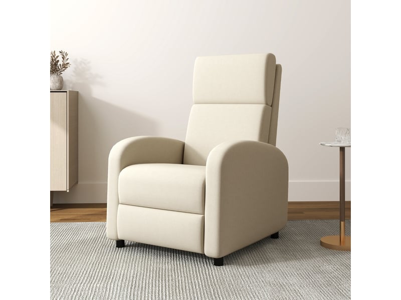  Fauteuil relax inclinable beige, siège tv rembourré avec repose-pieds, dossier réglable pour salon et bureau  - Conforama B