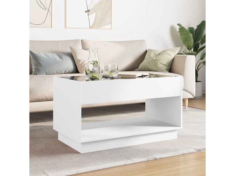  Table basse - table de salon - table à thé avec led infini blanc 90x50x50 cm  - Conforama C