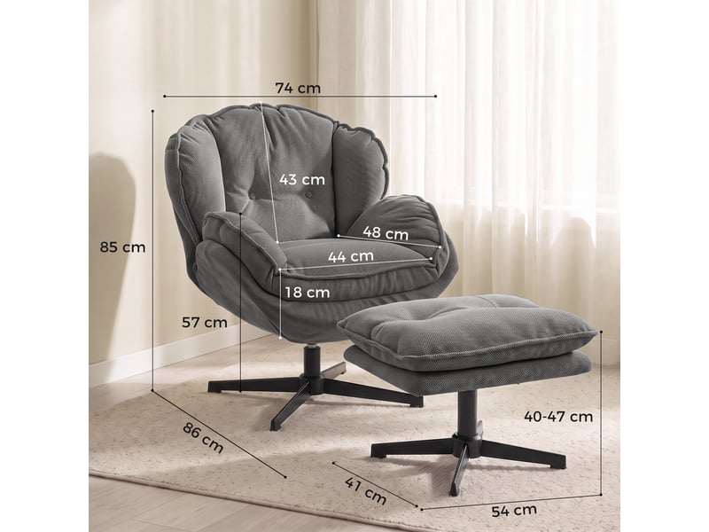  Fauteuil inclinable avec repose-pieds réglable en hauteur, pour salon, gris  - Conforama E