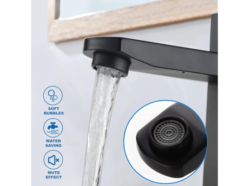  Robinet de salle de bain en acier inoxydable noir, avec alimentation en eau chaude et froide, et amovible HRC0000414TBY - Conforama B