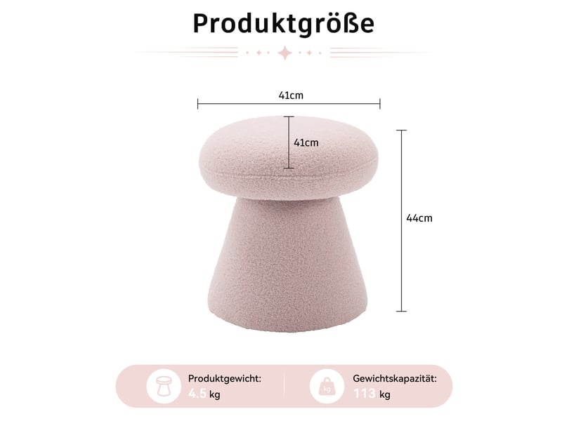  Pouf repose-pieds pivotant 360° forme champignon 41x41x44 cm tissu teddy rose  - Conforama C