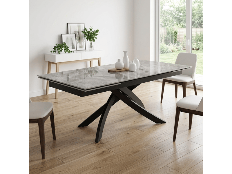 Table extensible 160 à 240 cm céramique gris marbré laqué pied entrecroisé - dakota 11  - Conforama B