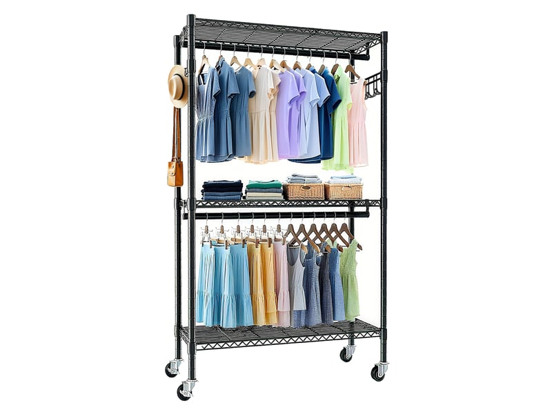  Portant à vêtements, rangement intégré, roulettes, en métal, noir cao-W5901P521794-conf-NEW - Conforama A