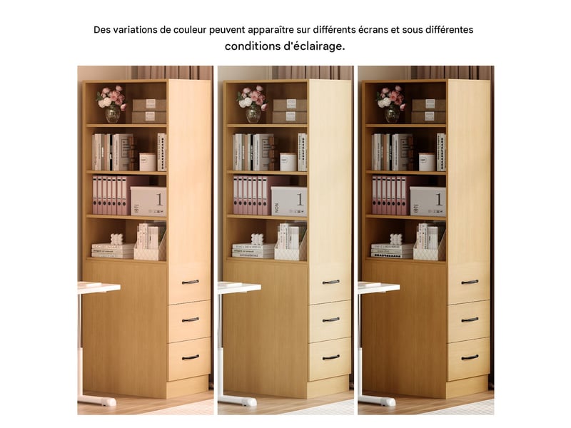  Bibliothèque 3 tiroirs et 4 niches en panneau de particules coloris chêne 60x38x180 cm N880P3183334O - Conforama D