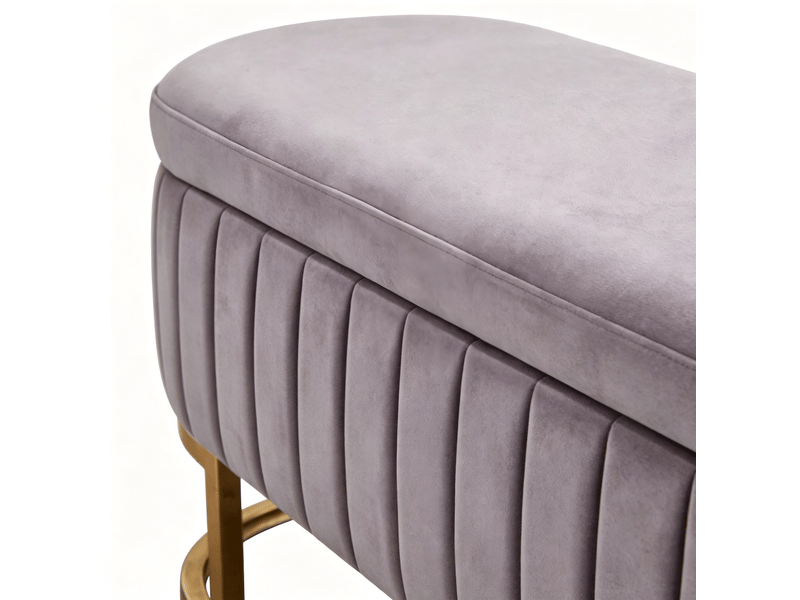  Banc coffre en velours 130 cm avec pieds en métal doré rose  - Conforama D