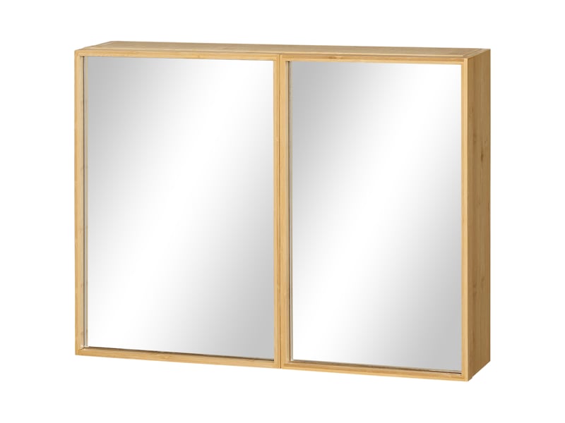  Armoire de toilette murale 2 portes miroir en bambou 65,2 x 14 x 50 cm  - Conforama B