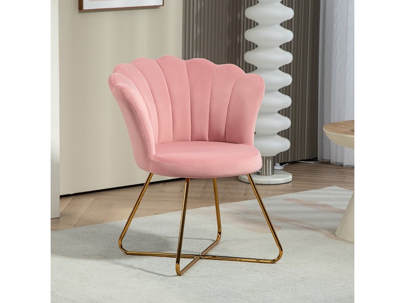  Fauteuil coquillage chaise coiffeuse fauteuil en velours fauteuil de salon avec pieds en acier 69 x 64 x 80 cm rose  - Conforama D