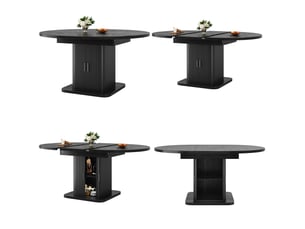 Table à manger extensible ovale 110-150x110x75 cm table à manger 4 à 6 personnes ronde moderne avec portes coulissantes, noir