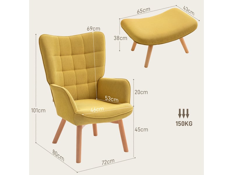 Fauteuil d'appoint avec repose-pieds, fauteuil inclinable aspect velours côtelé, fauteuil à pieds en bois, pour salon, orange  - Conforama E