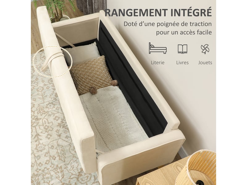  Canapé 3 places en flanelle de neige, canapé moderne avec rangement caché, dossier capitonné, crème, 166,5 x 62 x 82 cm  - Conforama R