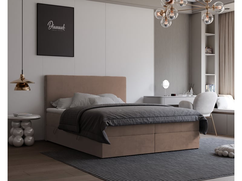 Lit coffre giulia - 160x200 cm - avec matelas et surmatelas - velours dense - marron clair GIULIA - Conforama B