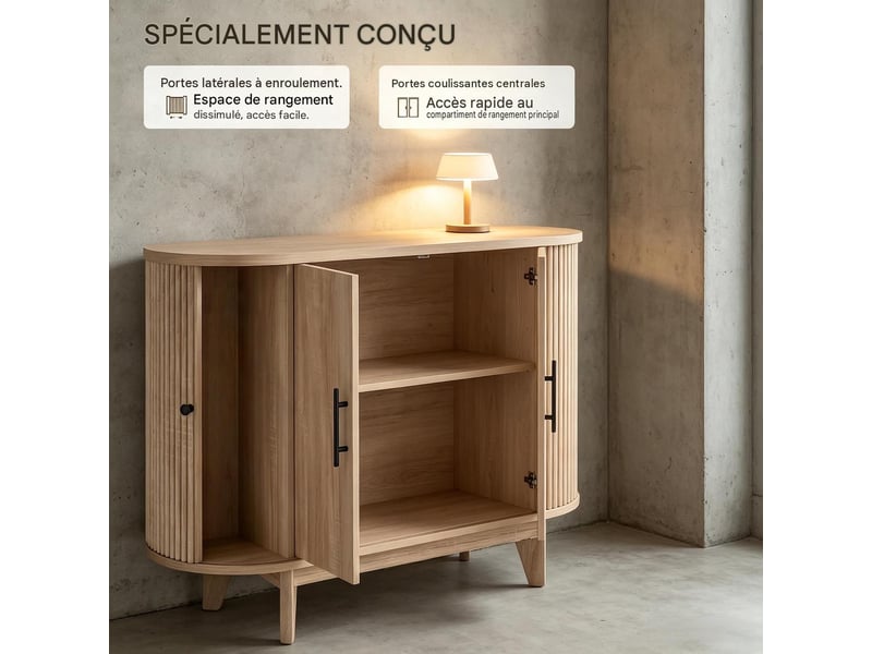  Buffet ovale 4 portes avec étagère réglable en mdf et acier 90 x 40 x 76 cm T5828P542026 - Conforama E