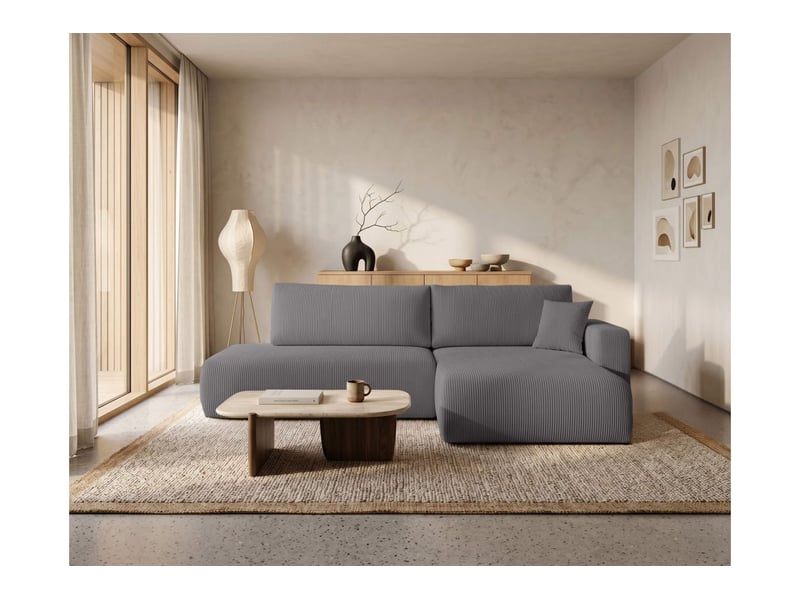  Canapé d'angle max réversible et convertible 5 places alya en velours côtelé - gris foncé ALYA - Conforama B