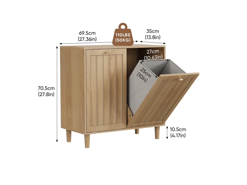  Meuble à linge 69,5x35x70,5 cm avec deux paniers amovibles, mdf, coloris chêne  - Conforama C