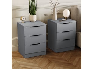 Table de chevet trega 3 tiroirs, commode de nuit, chambre, set de 2, 50x39x28cm, gris