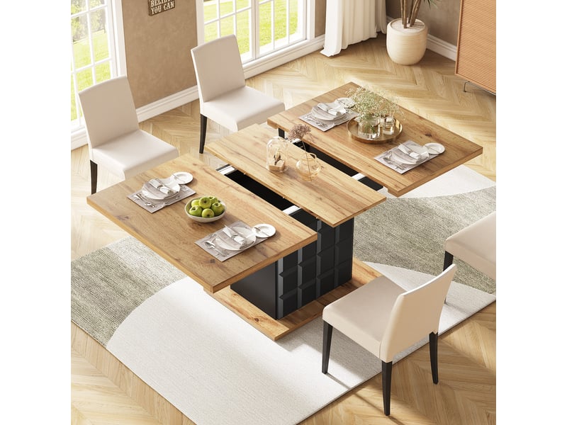 Table de salle à manger extensible avec rangement 110–140×80×75 cm en mdf noir et naturel - Conforama D