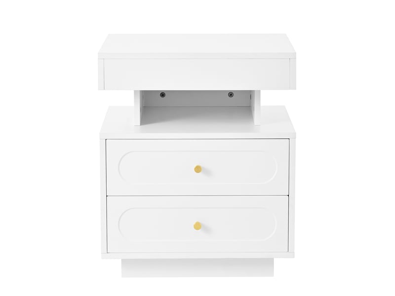 **table de chevet 2 tiroirs led – moderne, blanche – rangement ouvert – l50 x h60 cm** - Conforama A