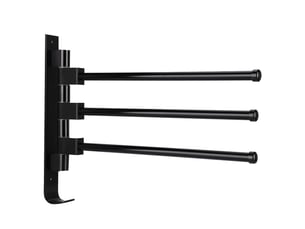 Porte serviette amovible en aluminium, noir, 3 tiges, porte-boucles multiples