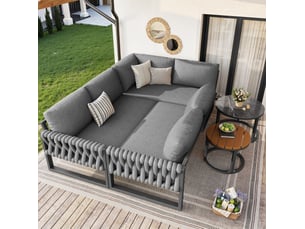 Salon de jardin modulable 5-6 places 110x66 cm – gris – coussins déhoussables, tables à pieds réglables