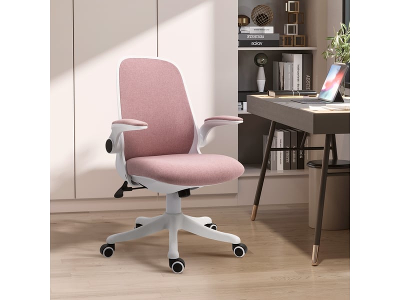  Chaise de bureau ergonomique à hauteur réglable, revêtement en velours, 62,5 x 60 x 94-104 cm, blanc et rose  - Conforama C