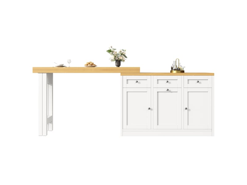  Table de bar extensible 120-200 cm avec rangement et tiroir, îlot de cuisine multifonctionnel, mdf blanc  - Conforama E