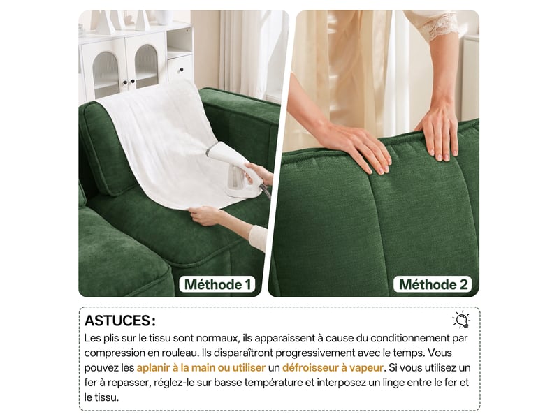 Canapé modulable d'angle en l,4 places avec 1 pouf,344x162x67cm,canapé à compression sans montage, mousse haute densité 32d,assise profonde,vert - Conforama R