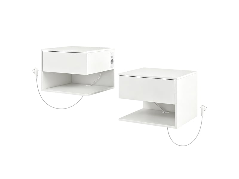  Lot de 2 tables de chevet suspendues pour chambre à coucher, 46 x 30 x 30 cm, blanches  - Conforama B