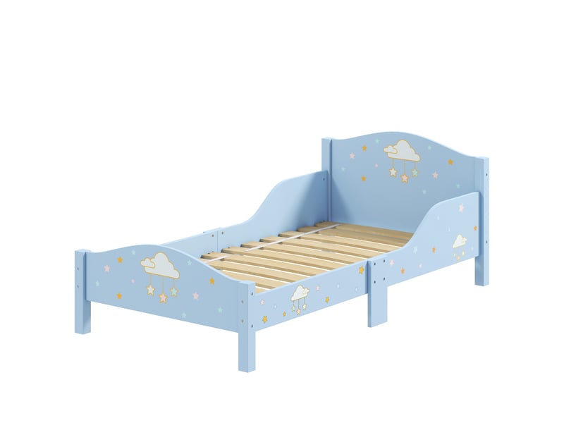 Lit enfant 70 x 140 cm, barrière de sécurité, motif nuage, bleu  - Conforama B