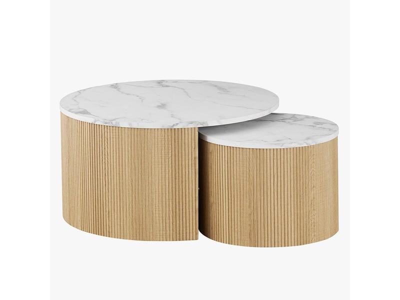  Lot de 2 tables basses rondes gigognes couleur marbre et bois  - Conforama A