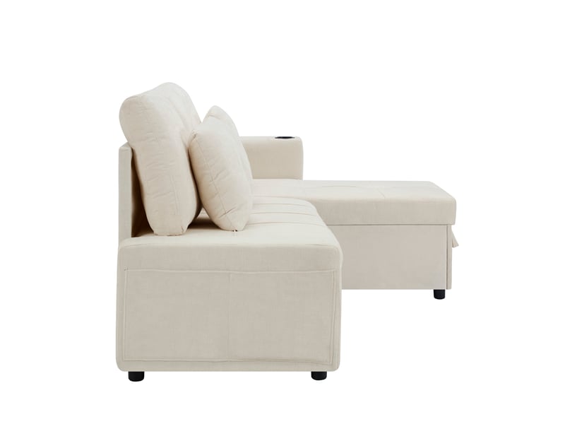  Canapé convertible 3 places chenille beige clair - canapé-lit extensible avec rangement de rangement et récamière  - Conforama R