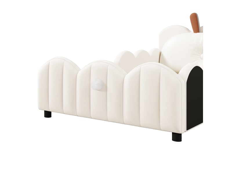 Lit enfant rembourré 90x200 cm avec barrières de sécurité, tête de lit avec coussin lapin, structure en pin et mdf, beige - Conforama E