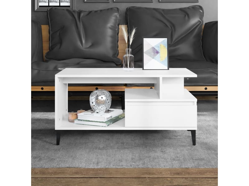  Table basse rectangulaire | table de salon blanc 90x49x45 cm bois d'ingénierie  - Conforama B