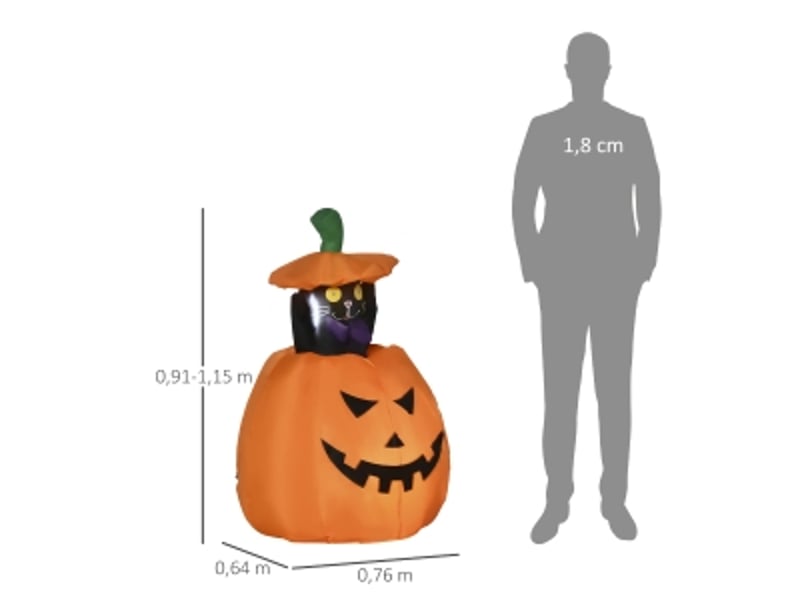  Décoration gonflable de jardin avec chat mobile et éclairage led pour halloween en polyester orange 76×64×91-115 cm  - Conforama D