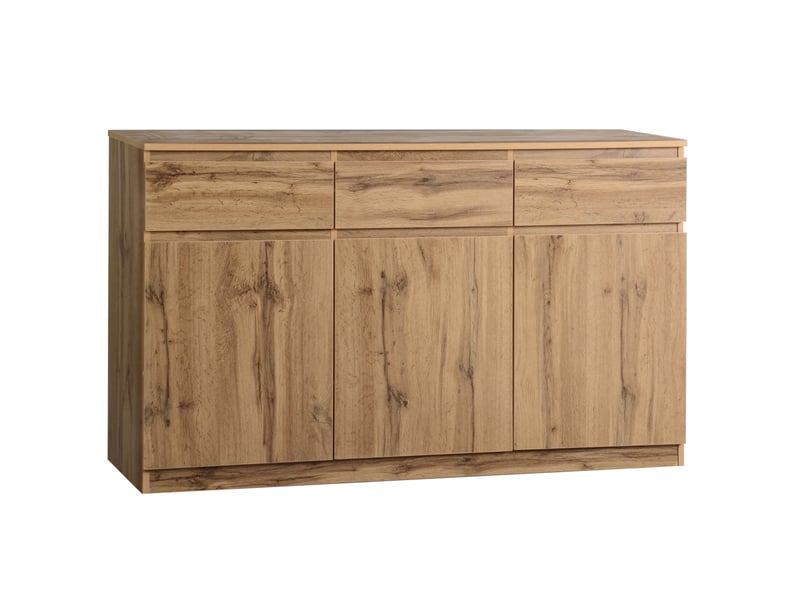  Buffet bas 135x40x81 cm à 3 portes et 3 tiroirs coloris bois naturel  - Conforama C