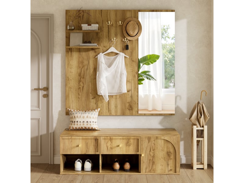  Penderie mobile - ensemble de rangement pour entrée, armoire murale avec tiroir, 120 x 35 x 159 cm, naturel  - Conforama B