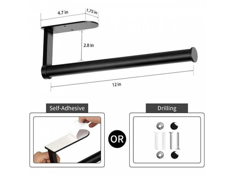  Porte-essuie-tout noir sous meuble (noir), porte-essuie-tout autocollant ou mural, pour cuisine et salle de bain  - Conforama B
