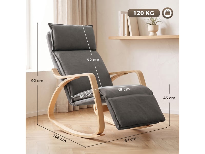  Fauteuil à bascule avec repose-pieds réglable à 5 positions, gris foncé  - Conforama E