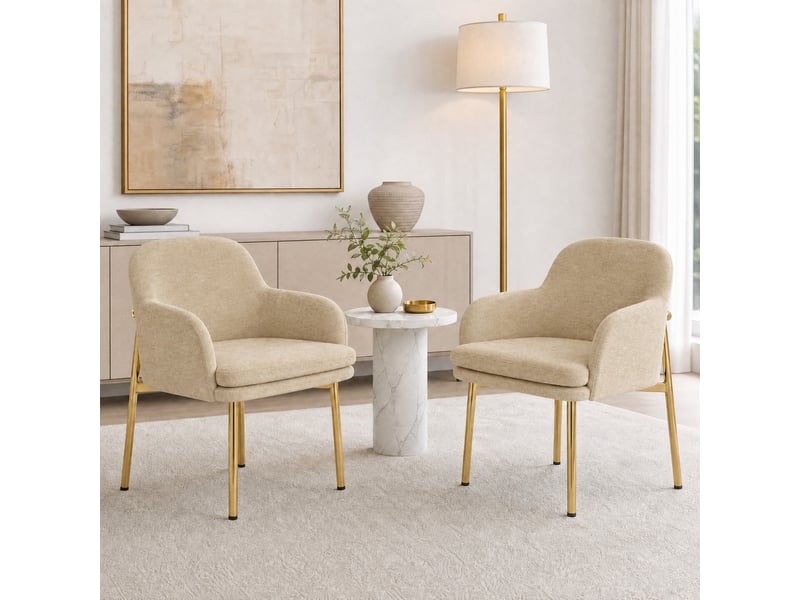  Lot de 2 chaises de salle à manger rembourrées avec accoudoirs, réglables en hauteur, charge 125 kg, coloris marron Fay Lum - Conforama B