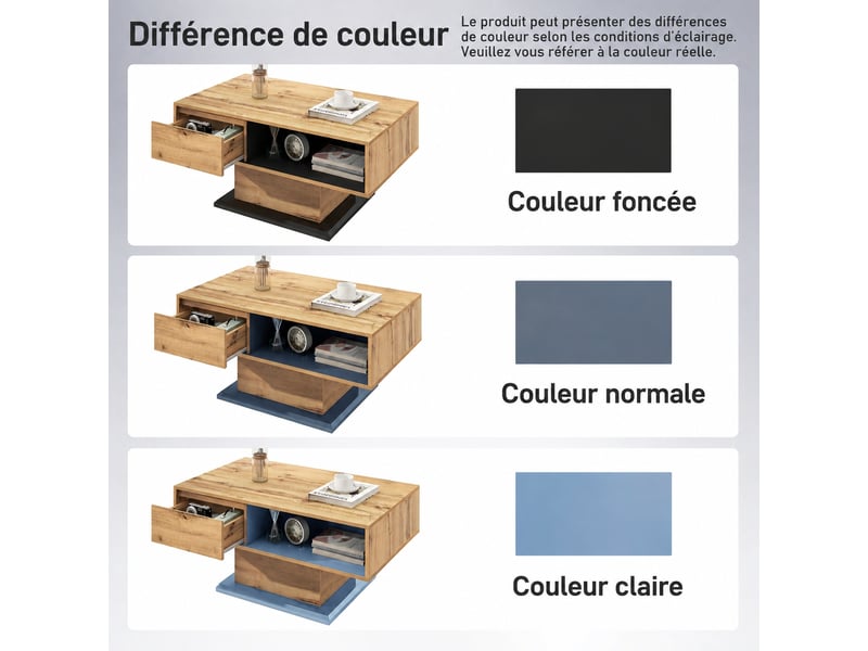  Table basse effet chêne et anthracite avec tiroir sans poignée, 100 x 60 x 47 cm  - Conforama E
