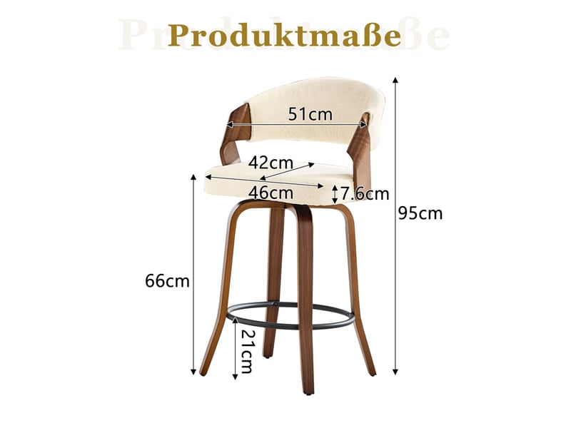  Lot de 2 tabourets de bar 51x42x95 cm, chaise de bar, tabouret haut, dossier ergonomique, assise tissu, bois, blanc  - Conforama C