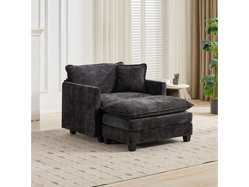 Pouf cloud modulable noir en chenille, coussin double couche, accessoire canapé moderne - Conforama B