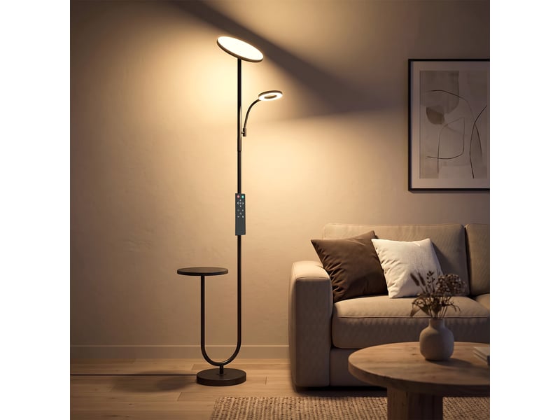 Lampadaire led dimmable 42w 4840lm liseuse réglable et tablette lampadaire sur pied salon 2700k-6000k télécommande noir - Conforama B