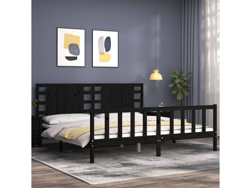  Lit double- lit adulte -  cadre de lit sans matelas noir 200x200 cm bois massif de pin  - Conforama B