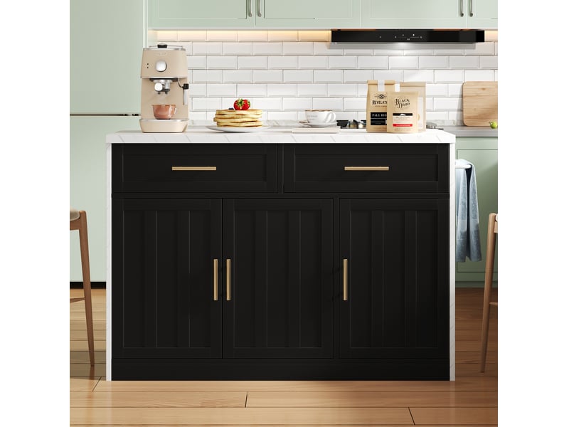  Îlot de cuisine 120x60x91 cm avec prises usb, tiroirs, portes, mdf, noir  - Conforama E