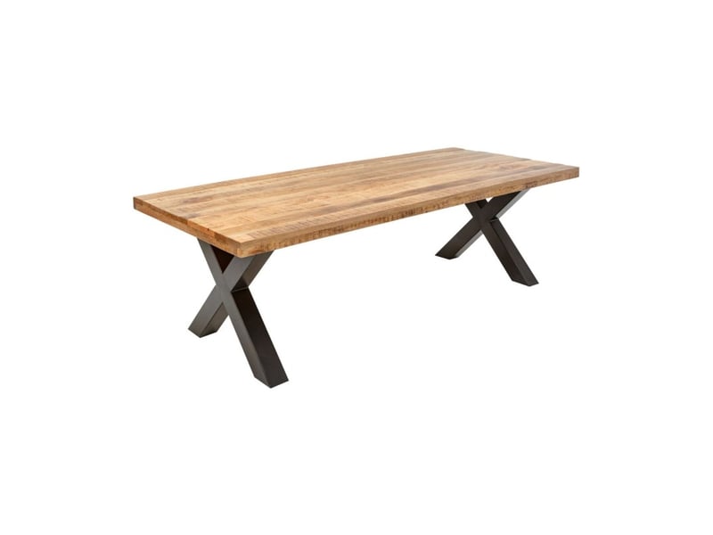  Table de salle à manger loden – bois massif de manguier verni – 240 cm – style industriel  - Conforama A