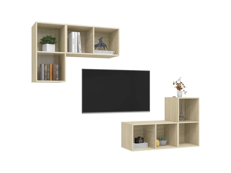  Lot de 4 meuble tv mural, meuble tv suspendu chêne sonoma bois d'ingénierie shl75664  - Conforama C
