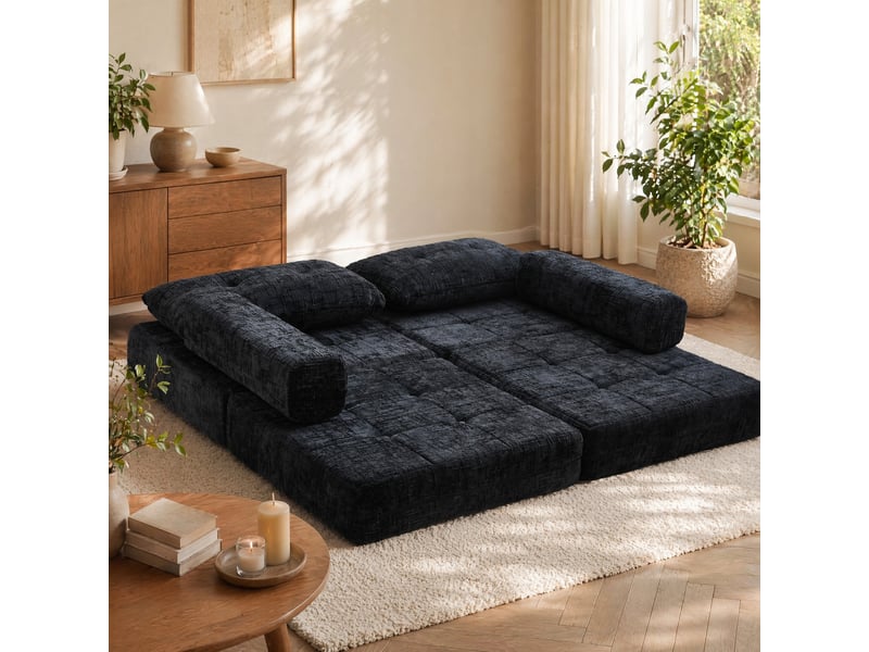 Fauteuil convertible pliant avec fonction couchage, dossier et coussins, gain de place, en tissu noir 79 × 79 × 57 cm - Conforama D